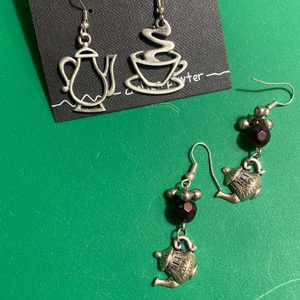 Chelsea Pewter Teapot & Cup Earring Set - 2 Pairs Novelty Jewelry